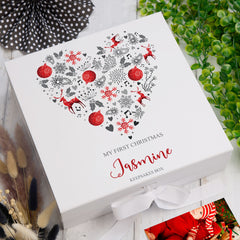 ukgiftstoreonline Personalised My First Christmas Heart Design Keepsake Memory Box