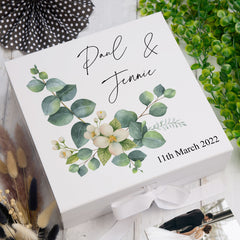 ukgiftstoreonline Personalised Wedding Keepsake Memory Box Gift Eucalyptus Design