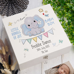 ukgiftstoreonline Personalised Baby Boy Gift Keepsake Memory Box Elephant Design