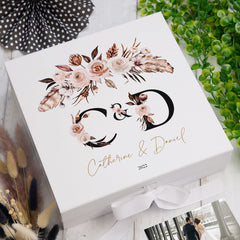 ukgiftstoreonline Personalised Boho Style Black Text Wedding Keepsake Memory Box Gift