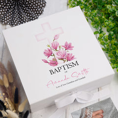 ukgiftstoreonline Personalised Baptism Pink Cross Keepsake Memory Box Gift
