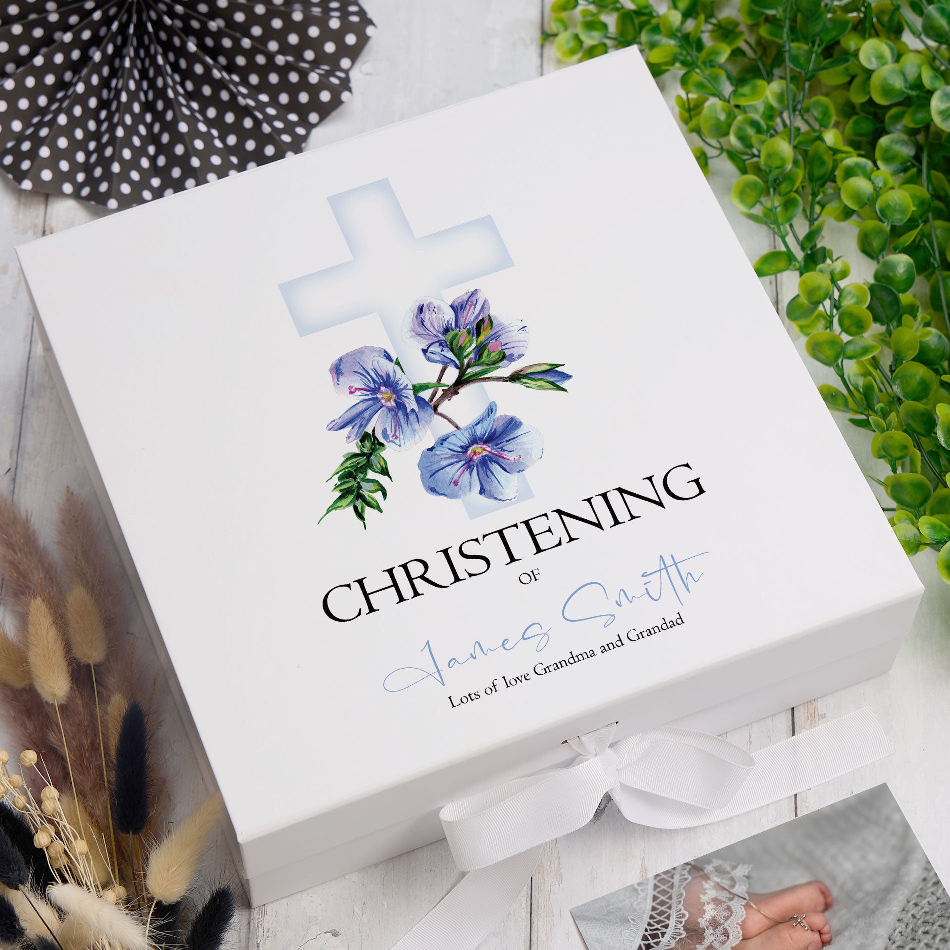 ukgiftstoreonline Personalised Christening Blue Cross Keepsake Memory Box Gift