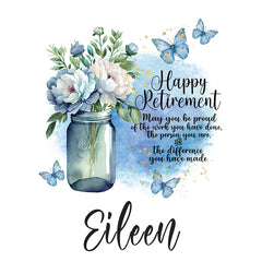 Personalised Retirement Flower Vase Gift With Blue Butterflies Personalised Flower Vase ukgiftstoreonline
