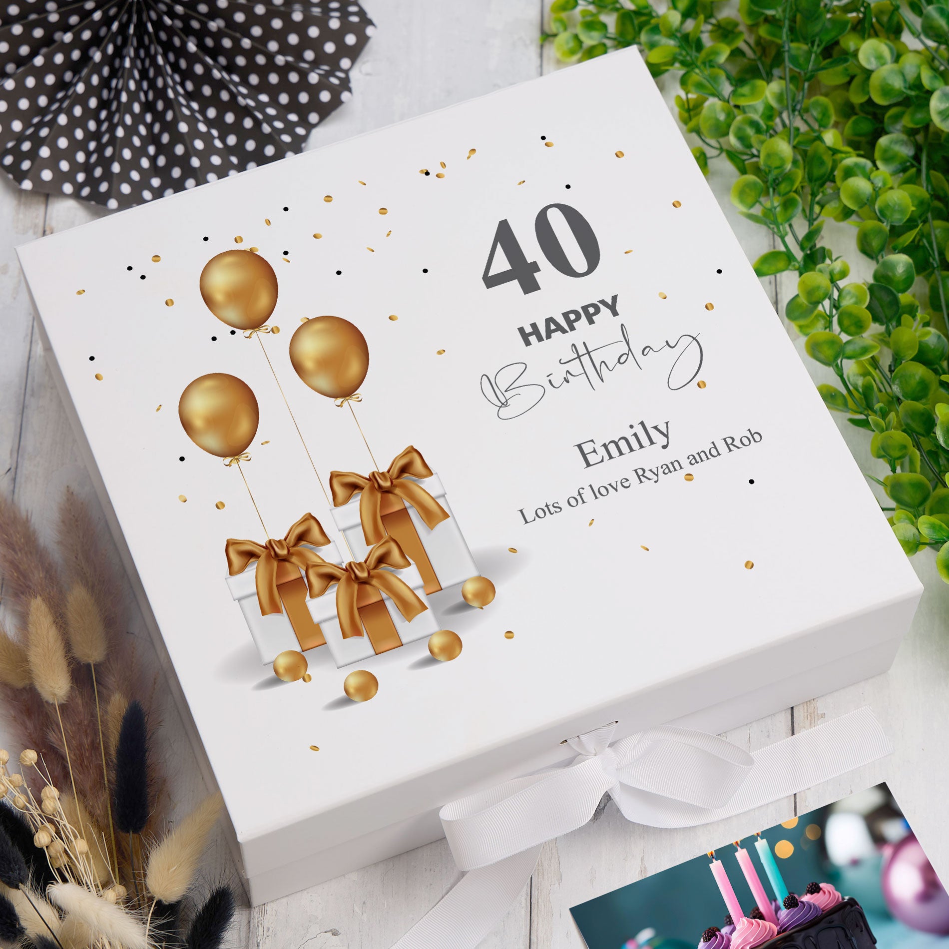 Personalised 40th Birthday Keepsake Memory Box Gold Presents