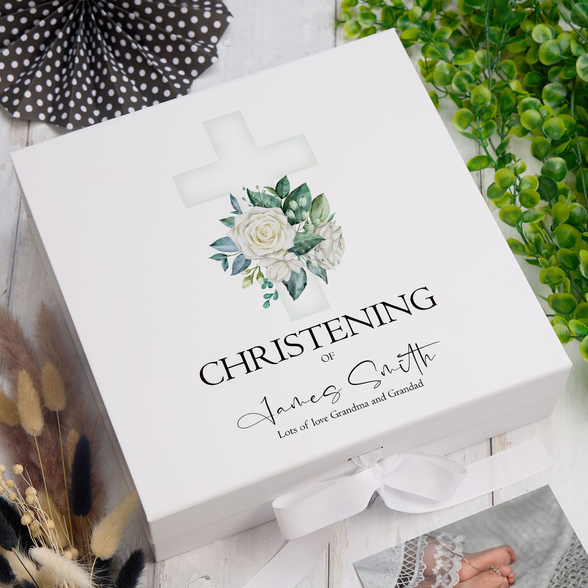 ukgiftstoreonline Personalised Christening Green Cross Keepsake Memory Box Gift