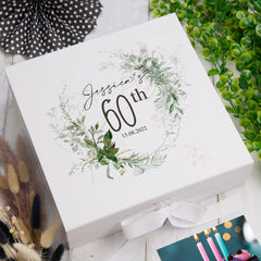 Personalised 60th Birthday Keepsake Box Gift With Botanical Design