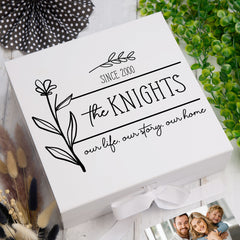 Personalised Our Story Our Life Family Sentiment Keepsake Memory Box.