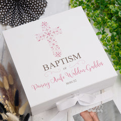 ukgiftstoreonline Personalised Baptism ornate cross Keepsake Memory Box