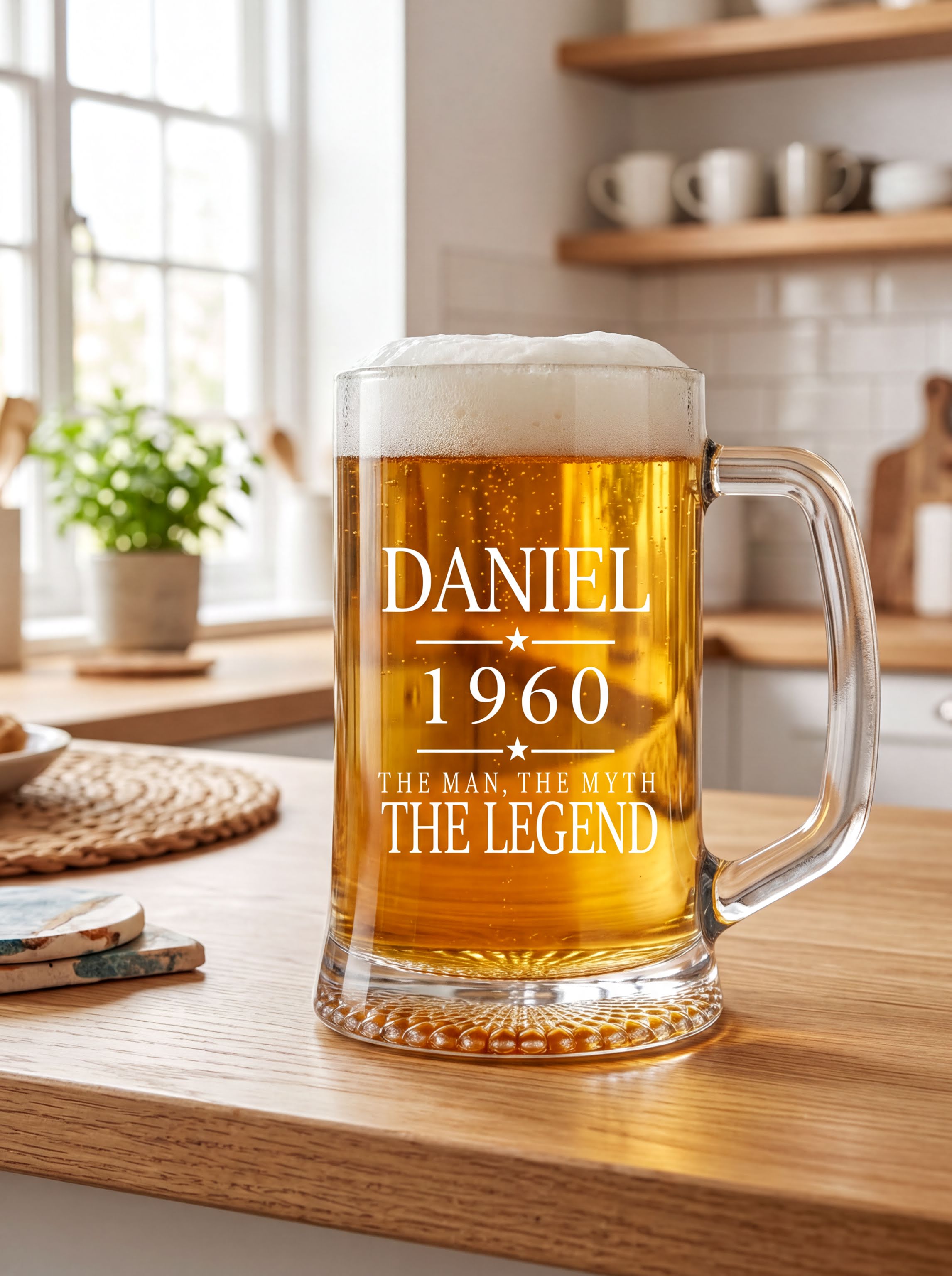 Personalised Beer Tankard – Engraved Man Myth Legend Birthday Gift for Him 20oz Glass personalised beer glass tankard ukgiftstoreonline
