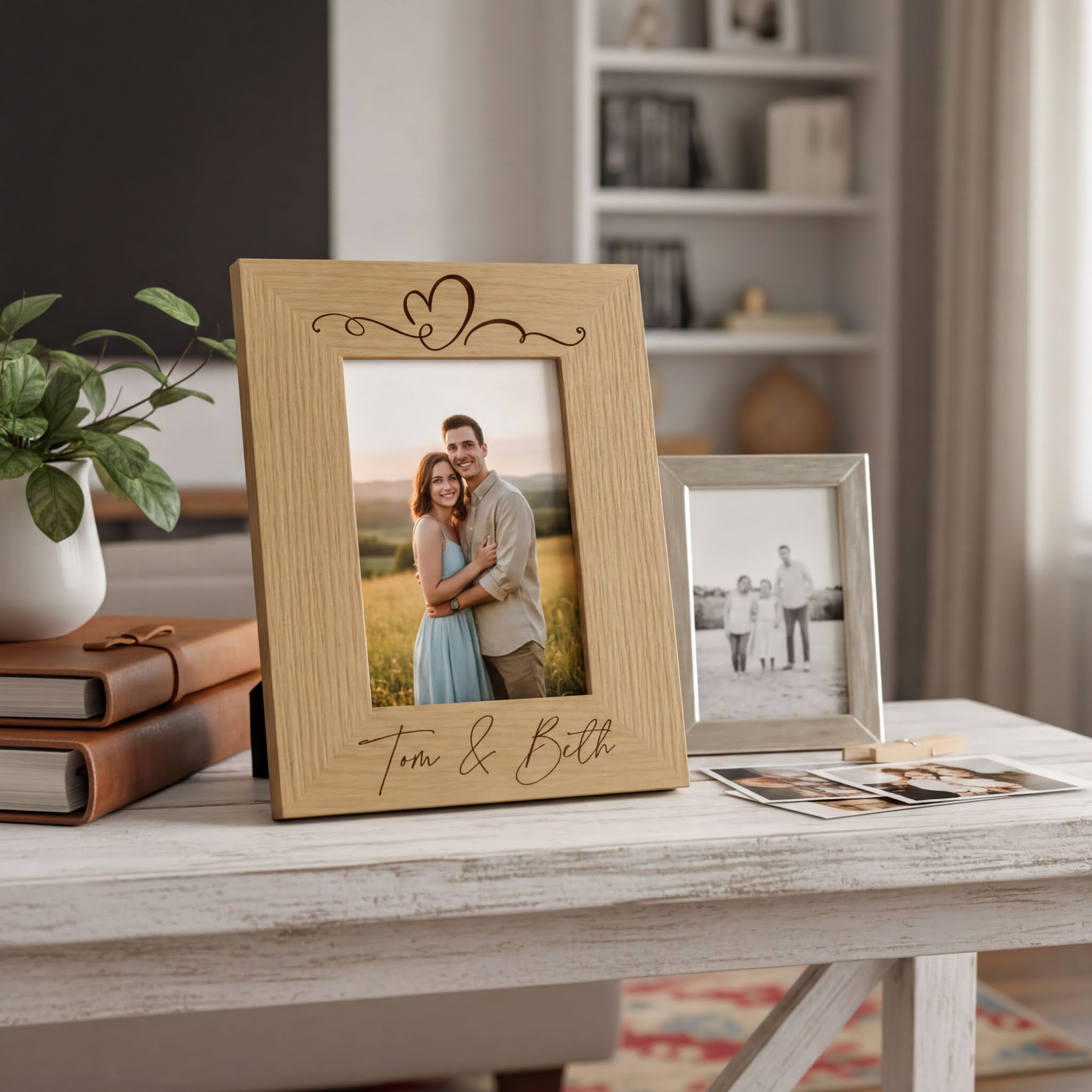 Love Heart Personalised Engraved Wooden Photo Frame Wedding, Anniversary, engagement Gift Photo Frame ukgiftstoreonline