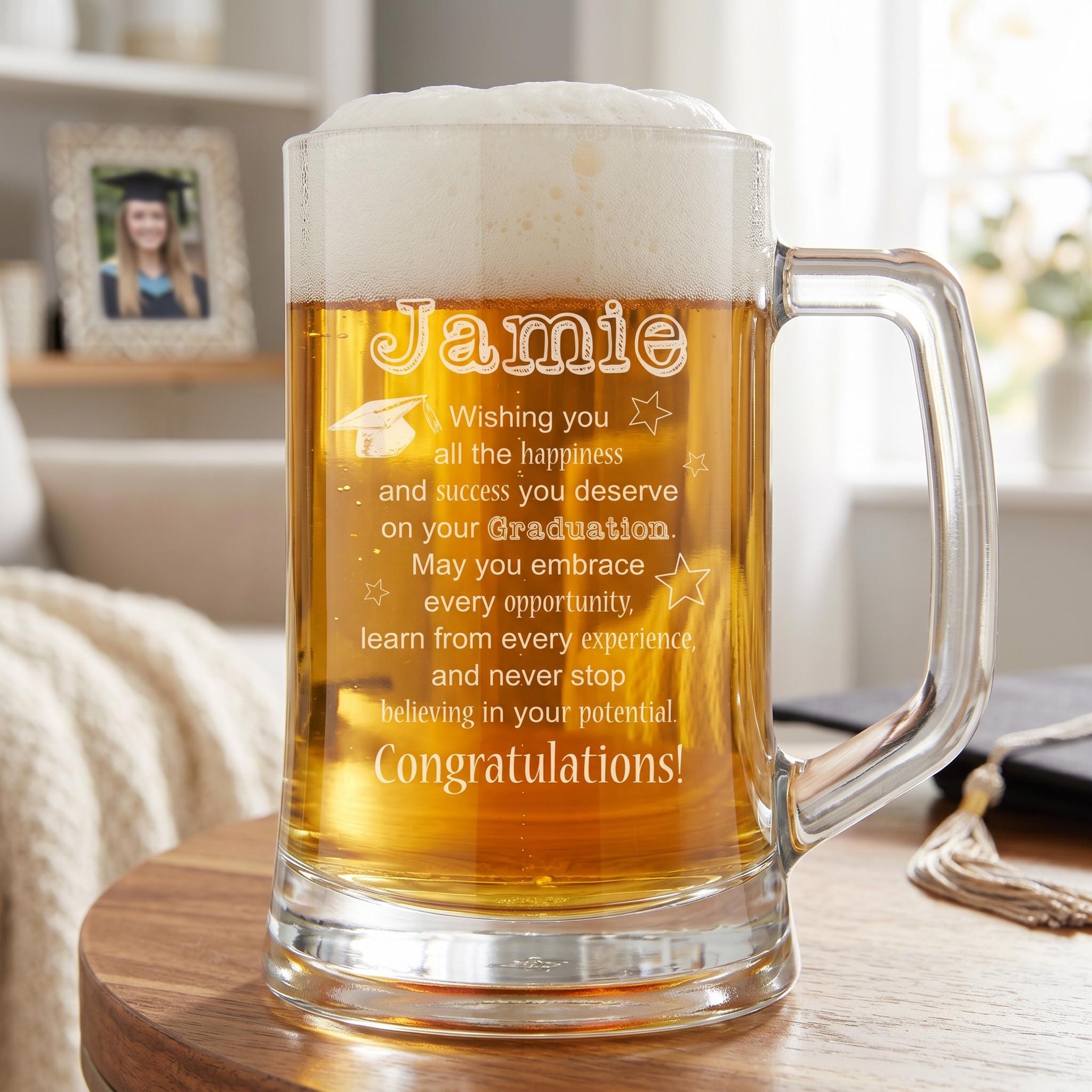 Personalised Beer Tankard – Engraved Glass Mug 510ml | Graduation Gift Boxed ukgiftstoreonline