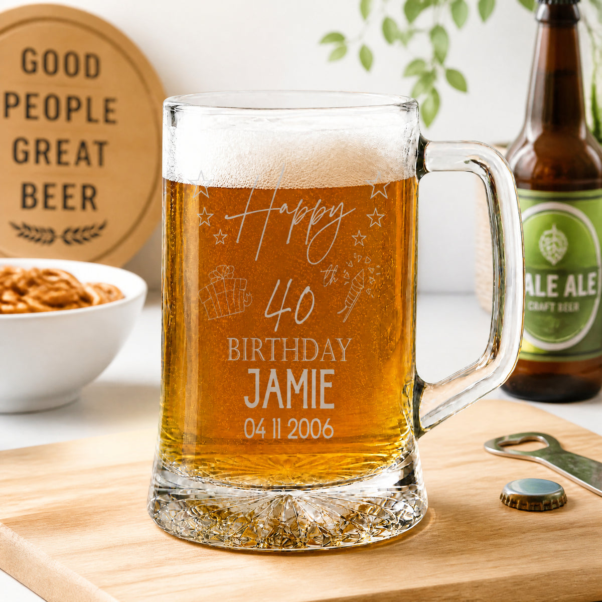 Personalised 40th Birthday Pint Beer Tankard Glass with Stars personalised beer glasses ukgiftstoreonline
