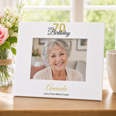 Personalised 70th Birthday Photo Frame Landscape With Name and Sentiment ukgiftstoreonline