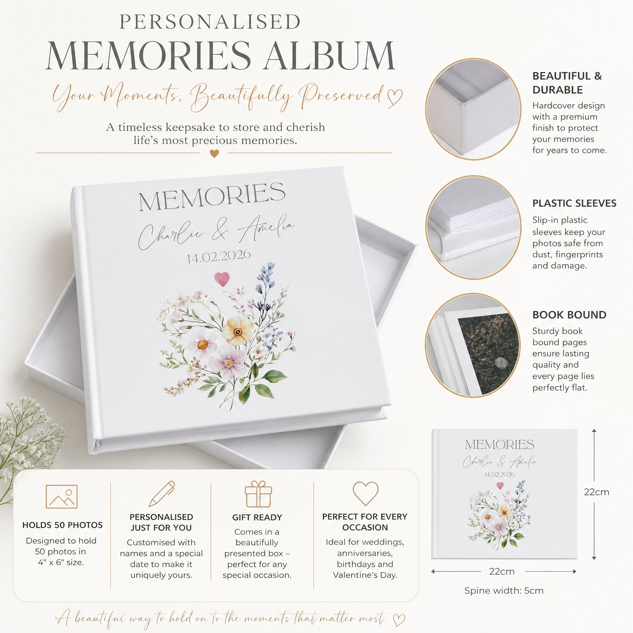 Personalised Photo Album, Memories Love Wedding Gift Box, 6x4 Floral wedding photo album ukgiftstoreonline