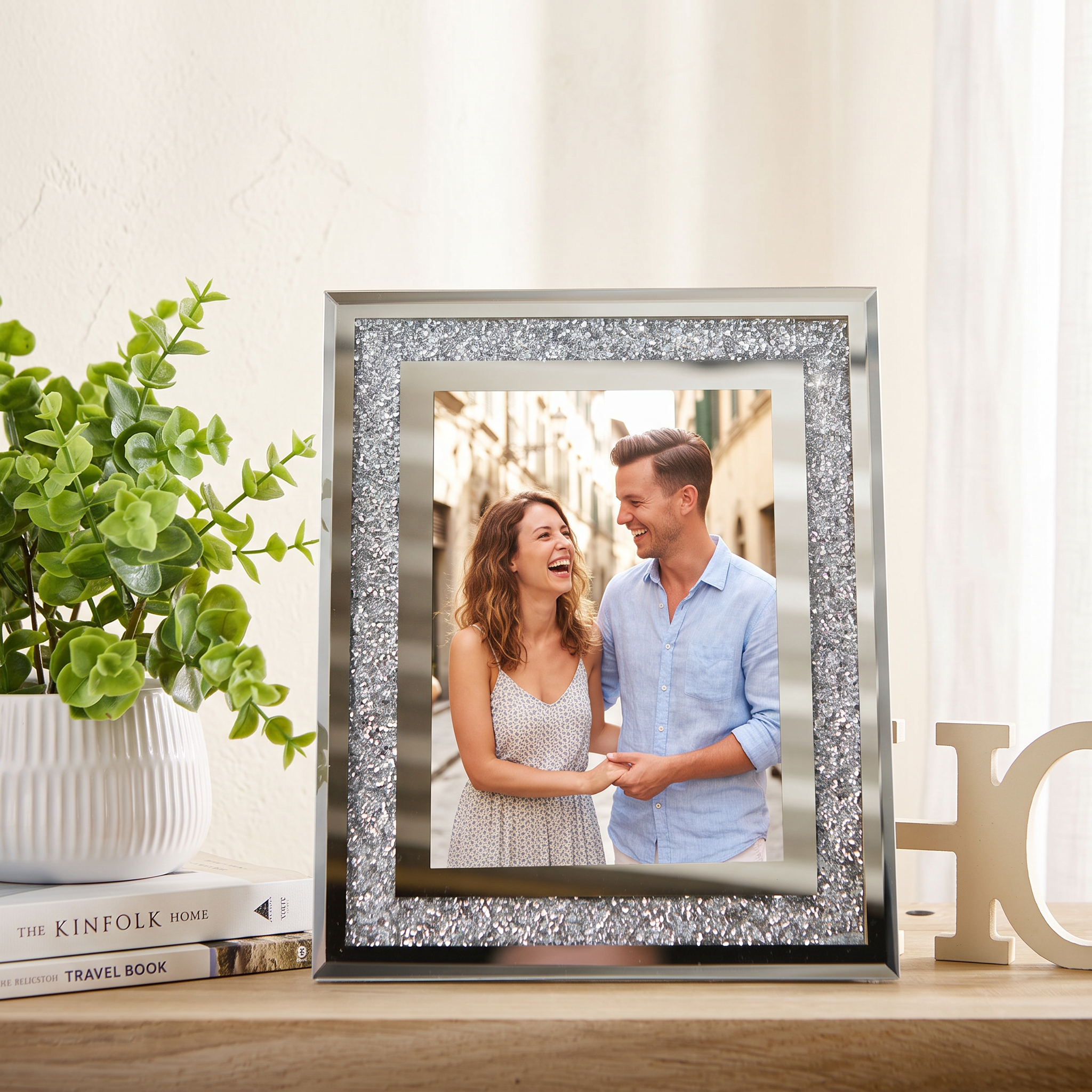Crushed Crystal Photo Frame, Silver Mirrored Jewel, 5X7 Inch ukgiftstoreonline