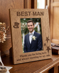 Best Man Gift Frame - Oak Wood Finish Personalized Photo Frame With Engraving & Stand Photo Frame ukgiftstoreonline