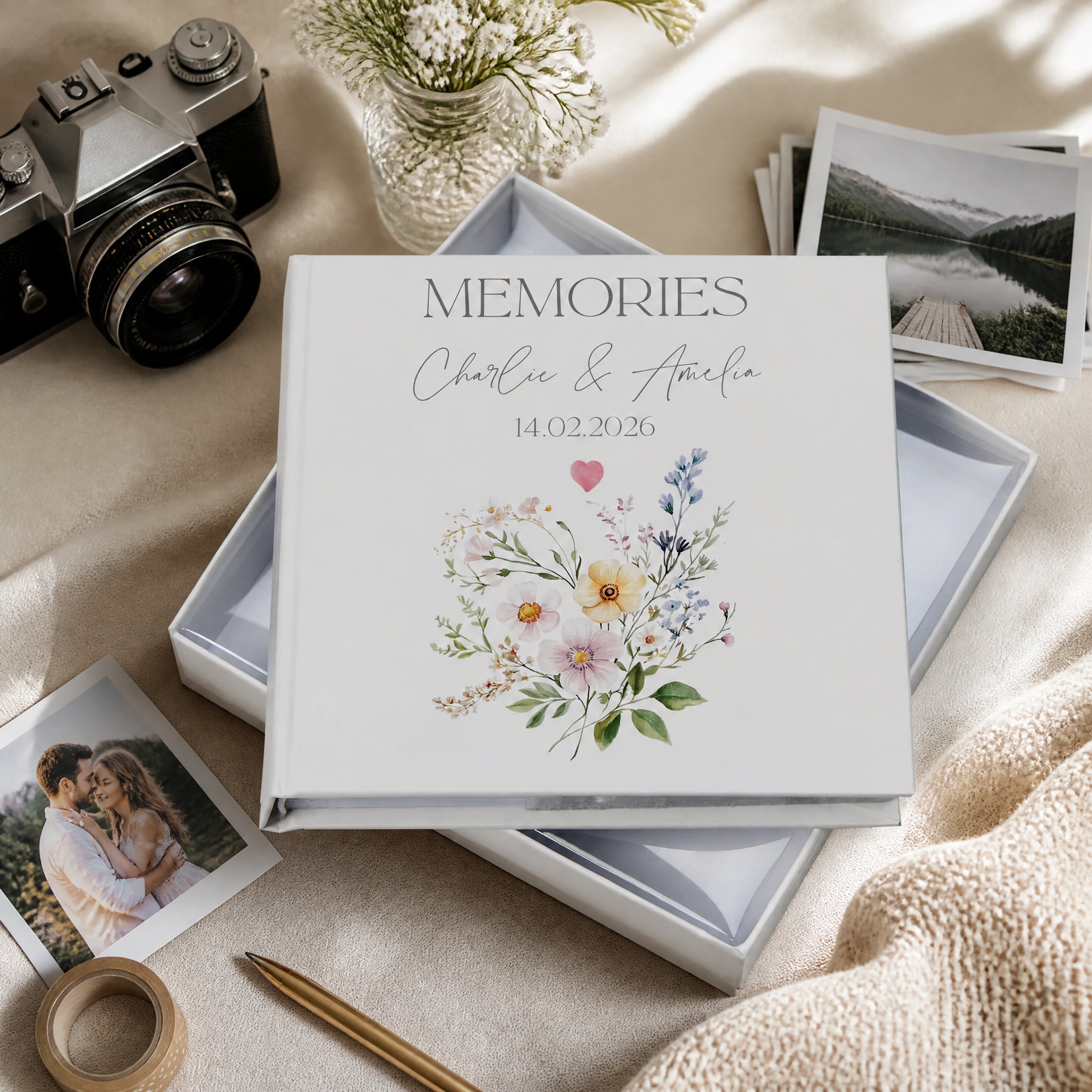 Personalised Photo Album, Memories Love Wedding Gift Box, 6x4 Floral wedding photo album ukgiftstoreonline