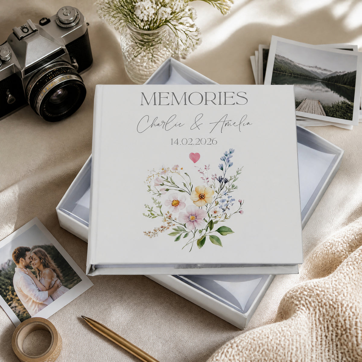 Personalised Photo Album, Memories Love Wedding Gift Box, 6x4 Floral wedding photo album ukgiftstoreonline