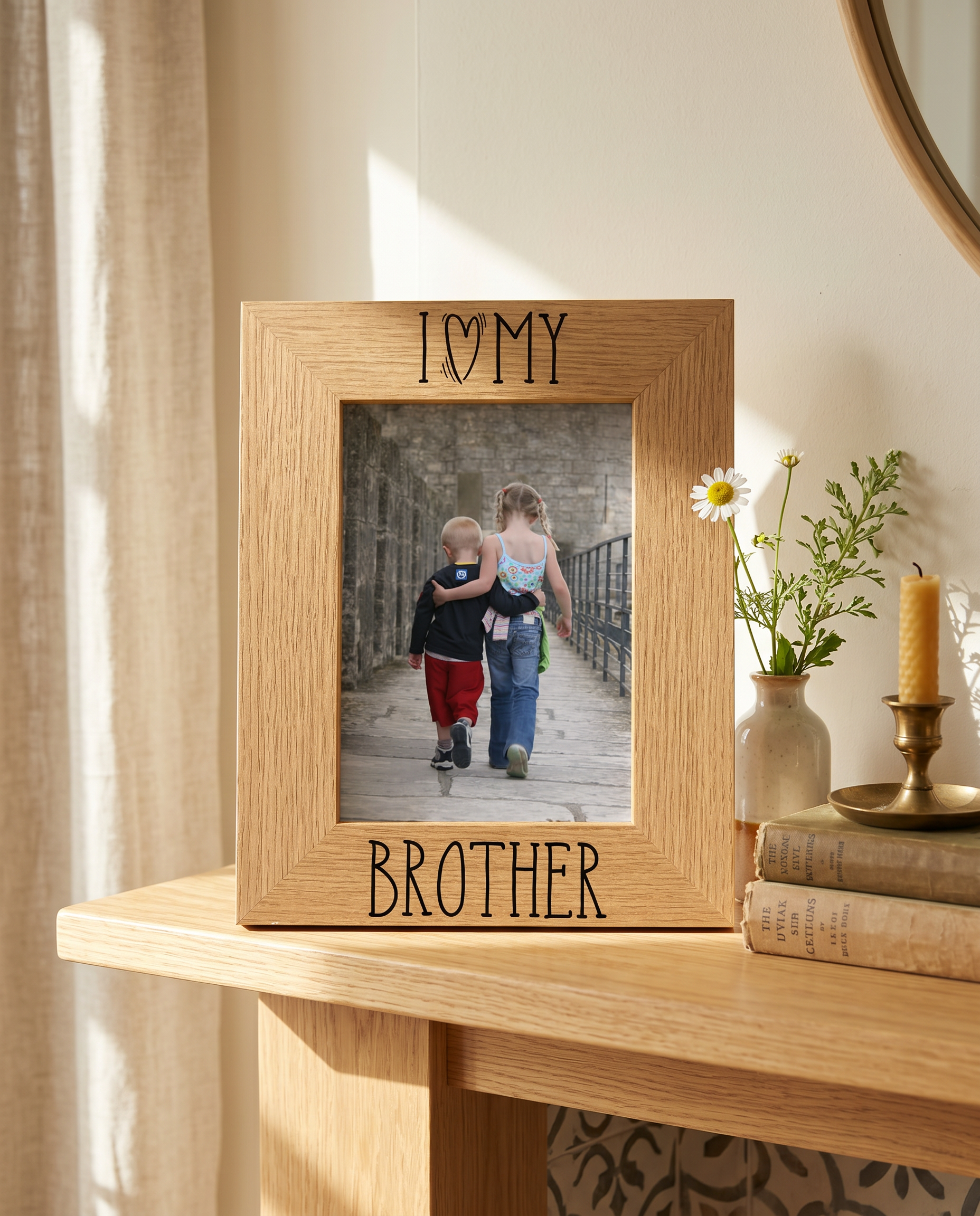 Brother Photo Frame – Engraved Oak Wood Finish Frame Brother Photo Frame ukgiftstoreonline
