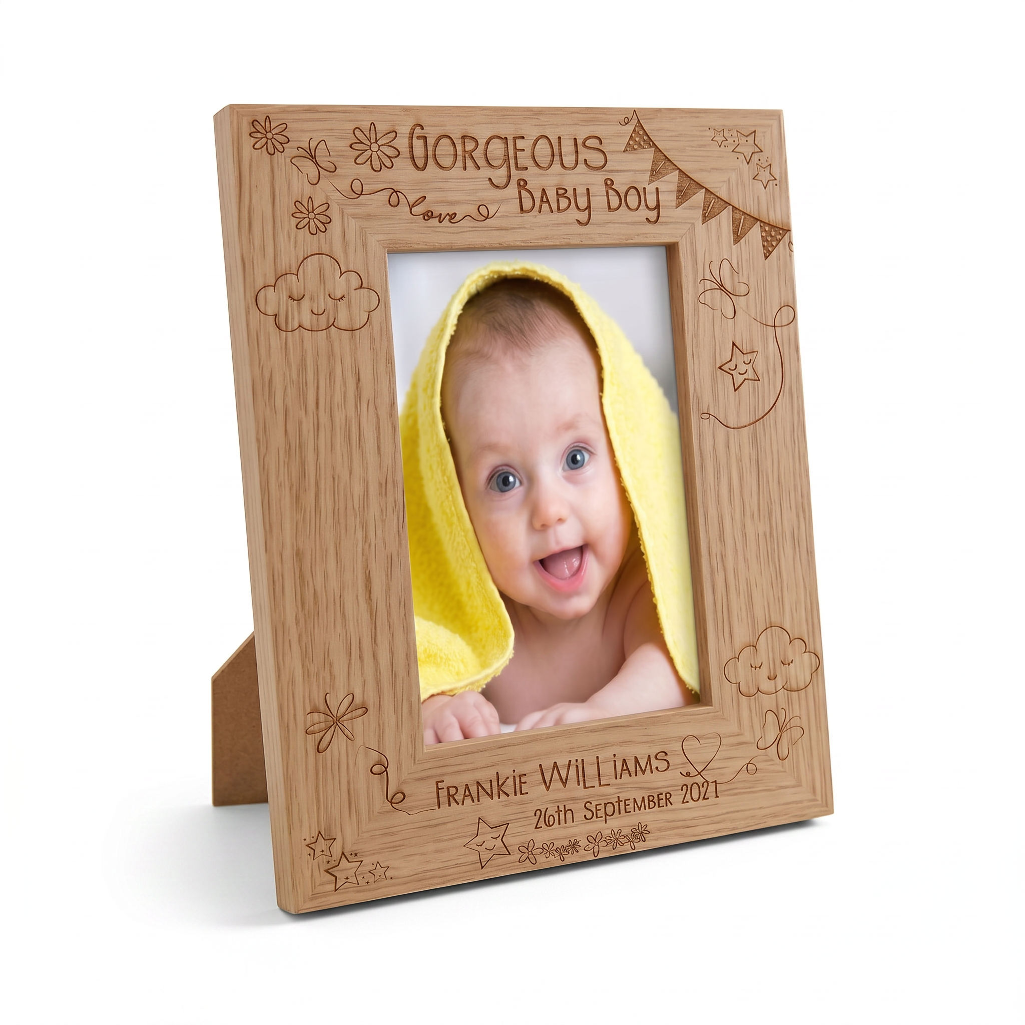 Personalised Baby Boy Frame - Custom Wooden Photo Frame | Engraved Name & Date Gift Baby Boy Photo Frame ukgiftstoreonline