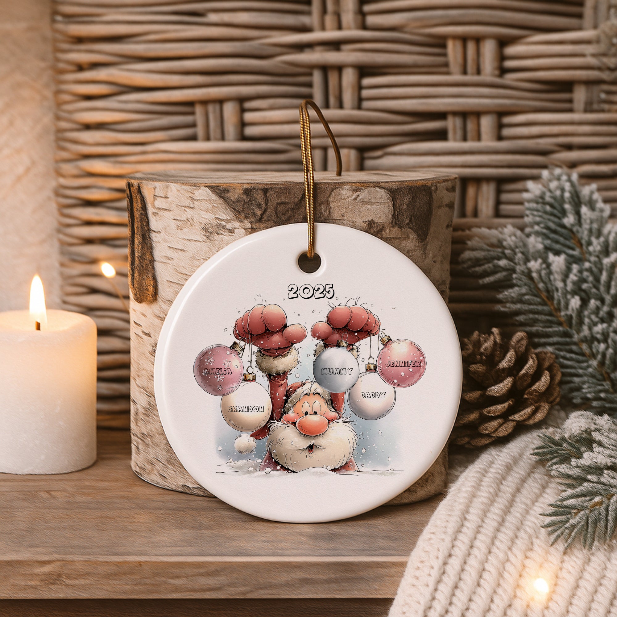 First Christmas as a Family Santa Decoration Keepsake Christmas Bauble Gift Personalised Heart Gifts ukgiftstoreonline Family of Five