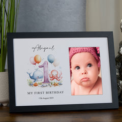 Personalised First Birthday Photo Frame With Sea Animals