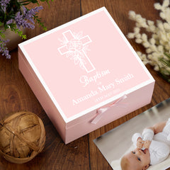 Personalised Baptism Keepsake Box Gift For Boys and Girls With Rose Cross