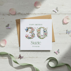 Personalised Luxury Linen 30th Birthday Card, Daughter, Sister Niece Friend, Thirtieth Birthday, Gift Floral Numbers Personalised Cards ukgiftstoreonline