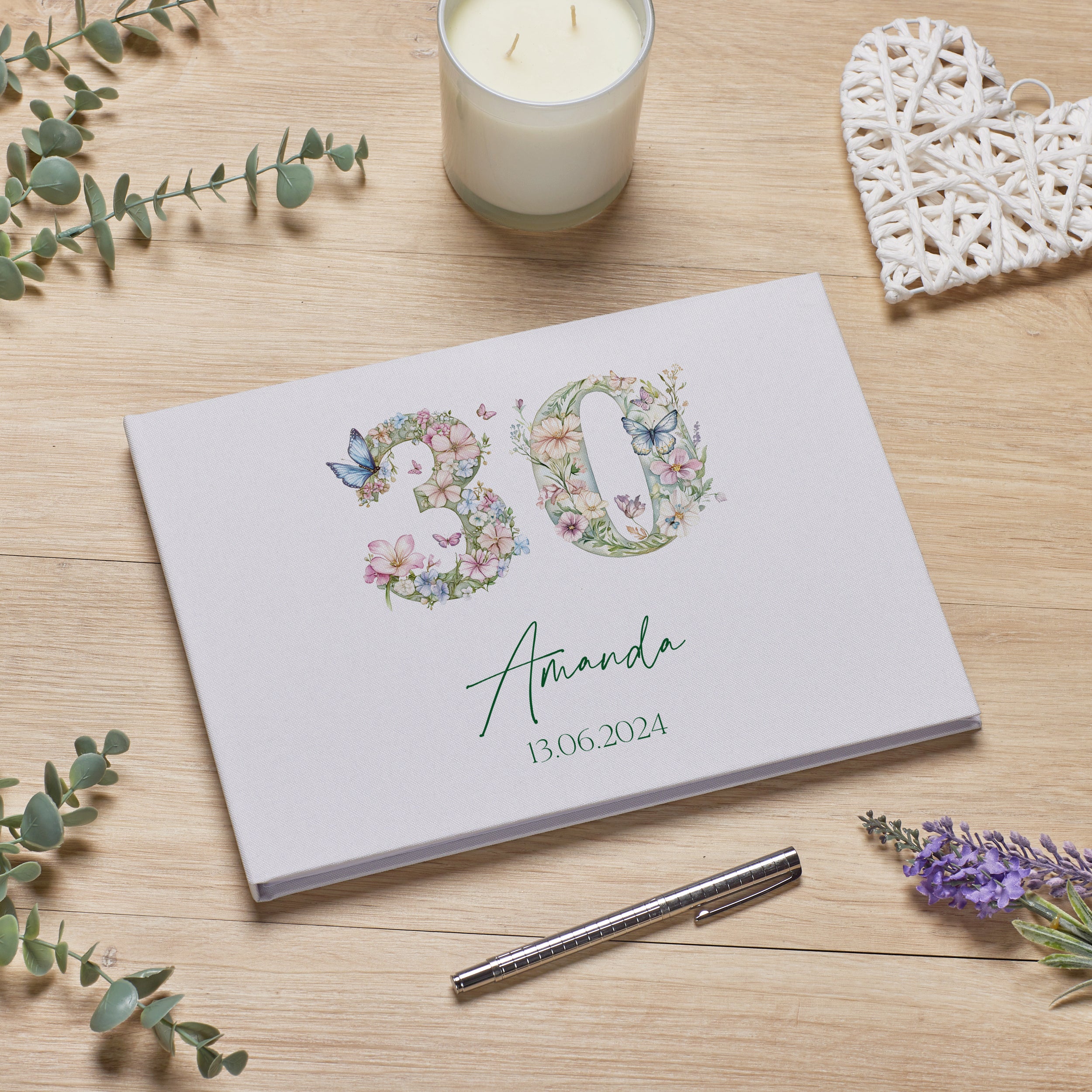 Personalised Luxury Large A4 Birthday Guestbook With Flowers and Butterflies 13th 16th 18th 21st 30th 40th 50th 60th 70th 80th 90th