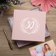 30th Birthday Pink Photo Album Gift For Her With Laurel Wreath