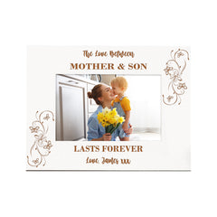 Personalised White Engraved Mother and Son Photo Frame