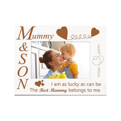 White Engraved Mummy and Son Photo Frame Gift Any Occasion