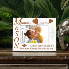 White Engraved Mummy and Son Photo Frame Gift Any Occasion