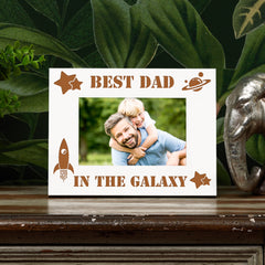 Best Dad In The Galaxy White Engraved Wooden Photo Frame Gift