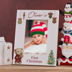 Personalised My First Christmas White Photo Frame With Cute Teddies