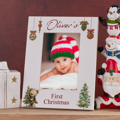 Personalised My First Christmas White Photo Frame With Cute Teddies