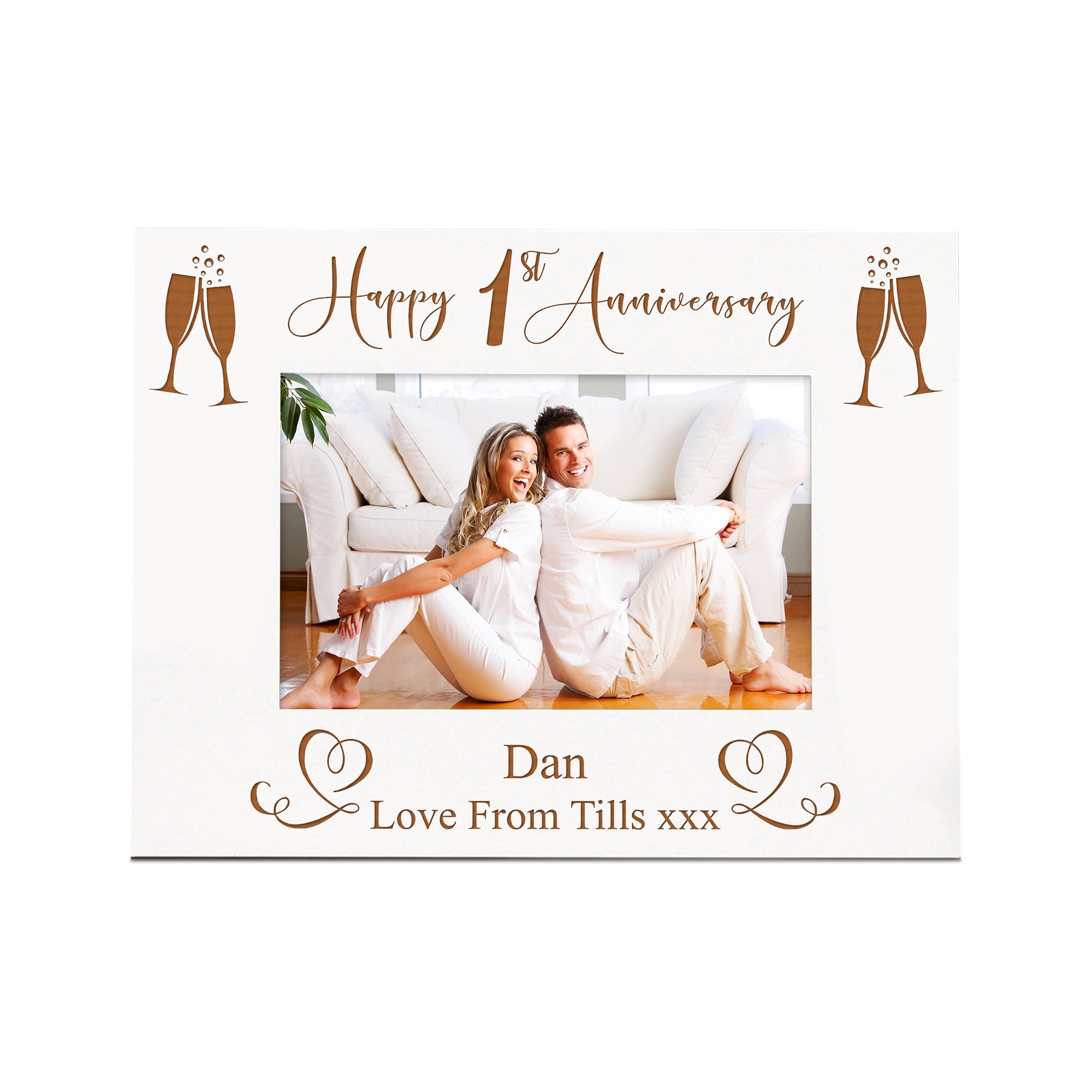 Personalised 1st Anniversary White Wooden Engraved Photo Frame Gift