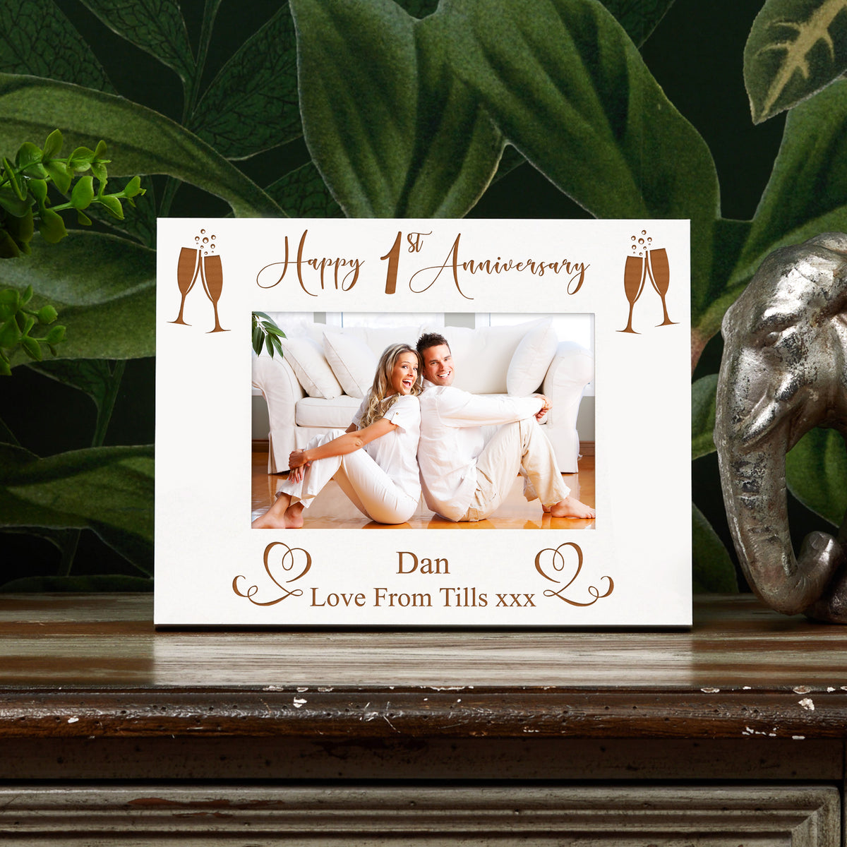 Personalised 1st Anniversary White Wooden Engraved Photo Frame Gift