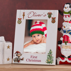 Personalised My First Christmas White Photo Frame With Cute Elves
