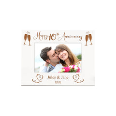 Personalised 10th Anniversary White Wooden Engraved Photo Frame Gift