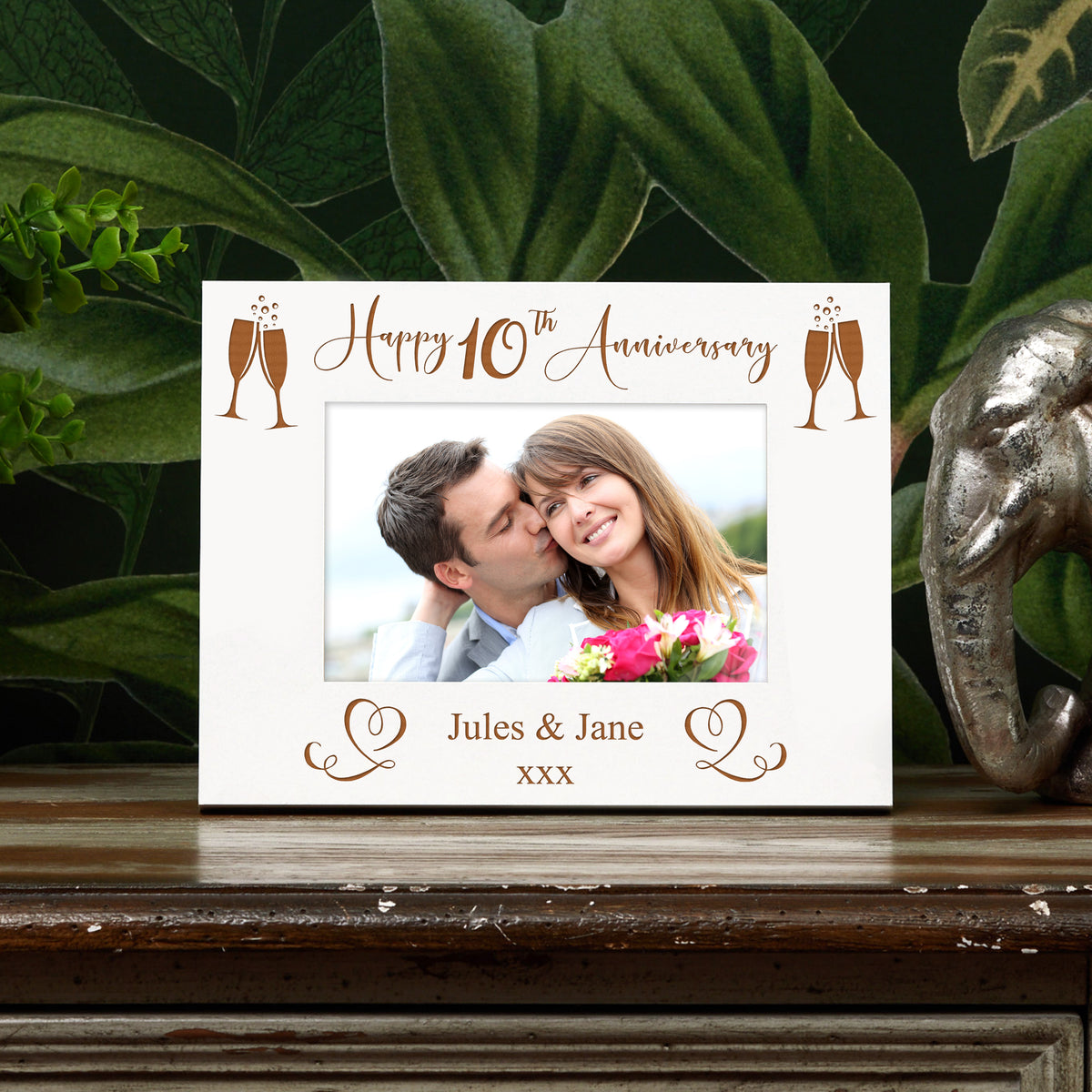 Personalised 10th Anniversary White Wooden Engraved Photo Frame Gift