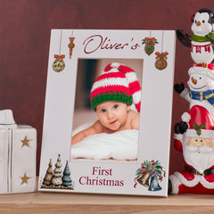 Personalised My First Christmas White Photo Frame With Colorful Trees