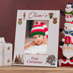 Personalised My First Christmas White Photo Frame With Colorful Trees