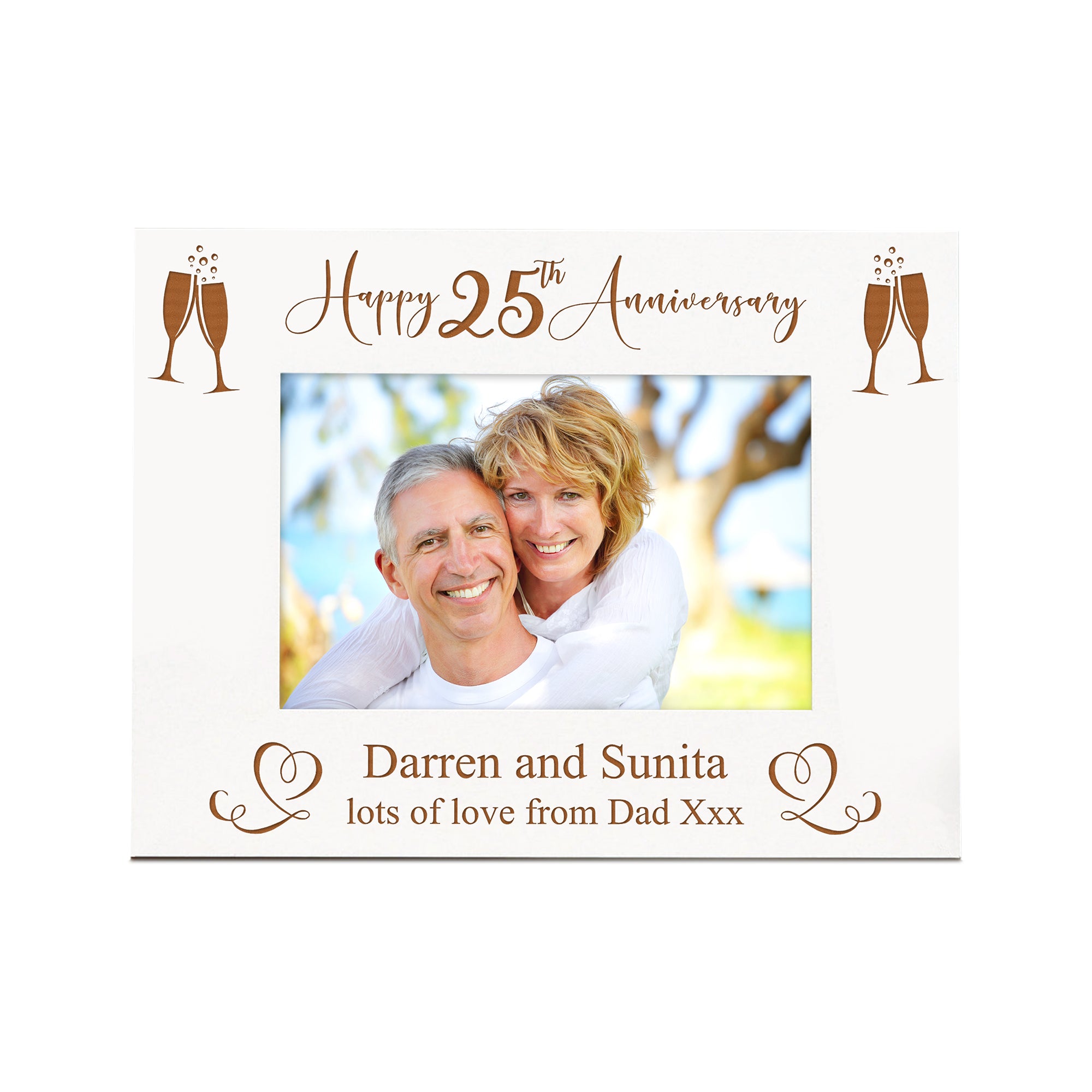 Personalised 25th Anniversary White Wooden Engraved Photo Frame Gift