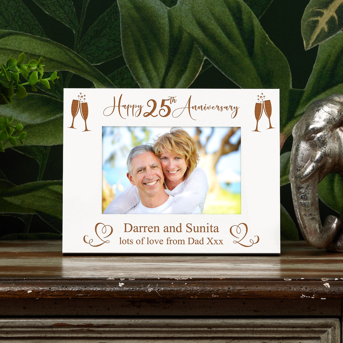 Personalised 25th Anniversary White Wooden Engraved Photo Frame Gift