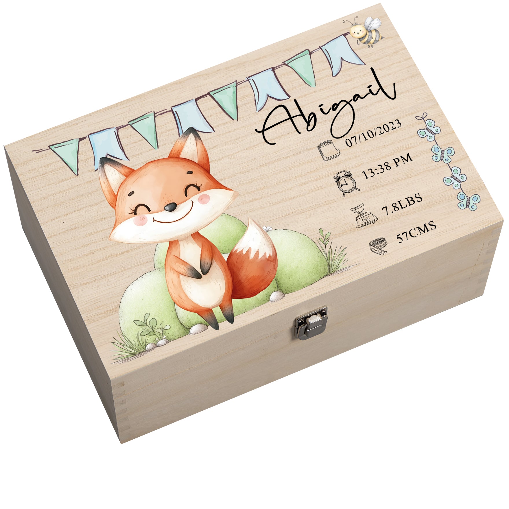 Personalised Wooden Baby Memory Keepsake Box With Cute Animals