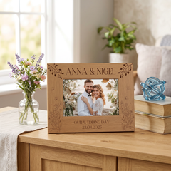 Personalised Wooden Engraved Photo Frames Wedding Any Message Multiple Sizes With Wildflowers Photo Frame ukgiftstoreonline 8 x 10 Inch Landscape