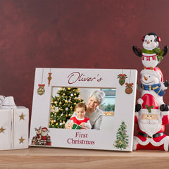 Personalised My First Christmas White Photo Frame With Santa and Reindeer
