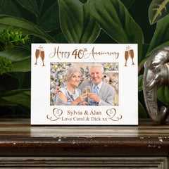 Personalised 40th Anniversary White Wooden Engraved Photo Frame Gift