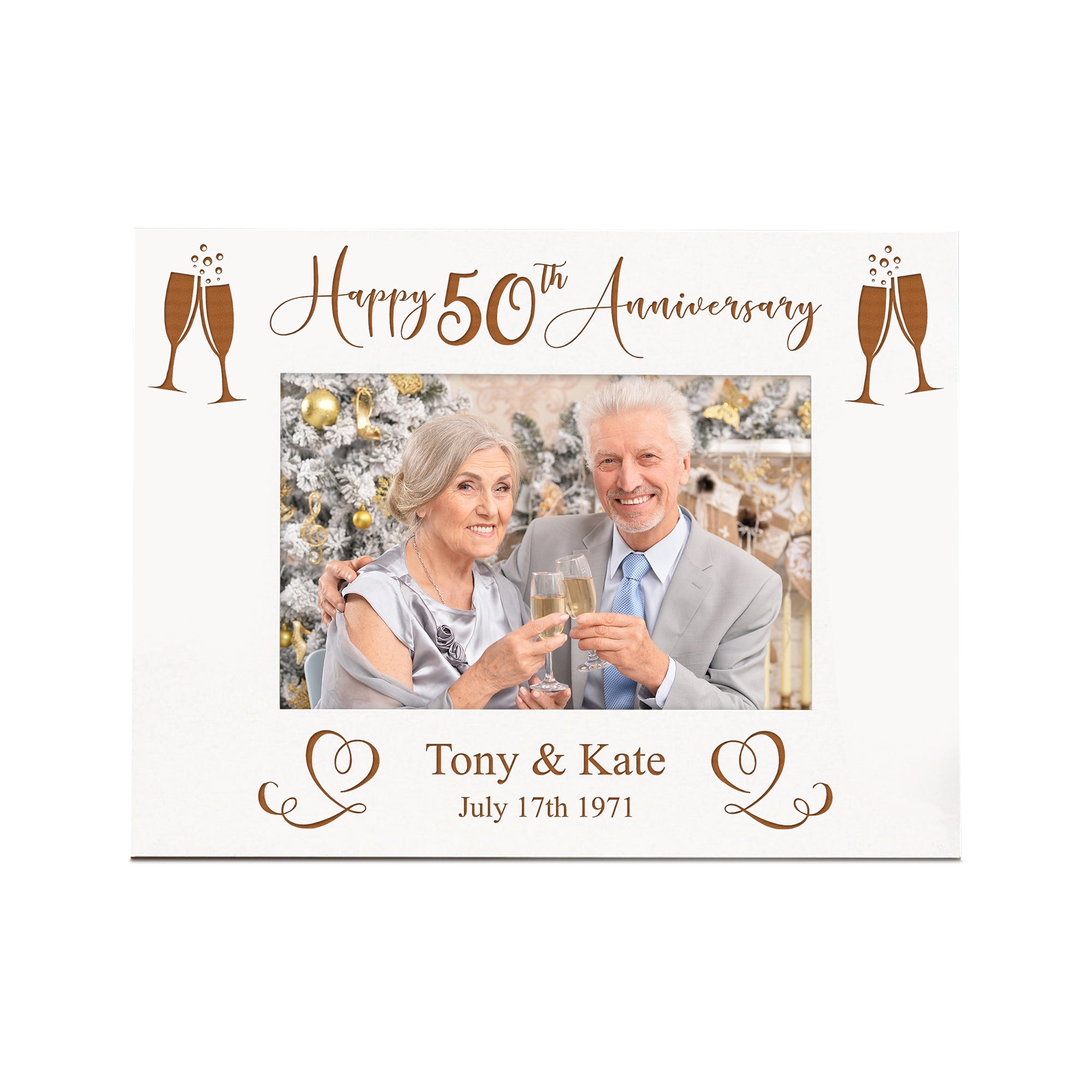 Personalised 50th Anniversary White Wooden Engraved Photo Frame Gift